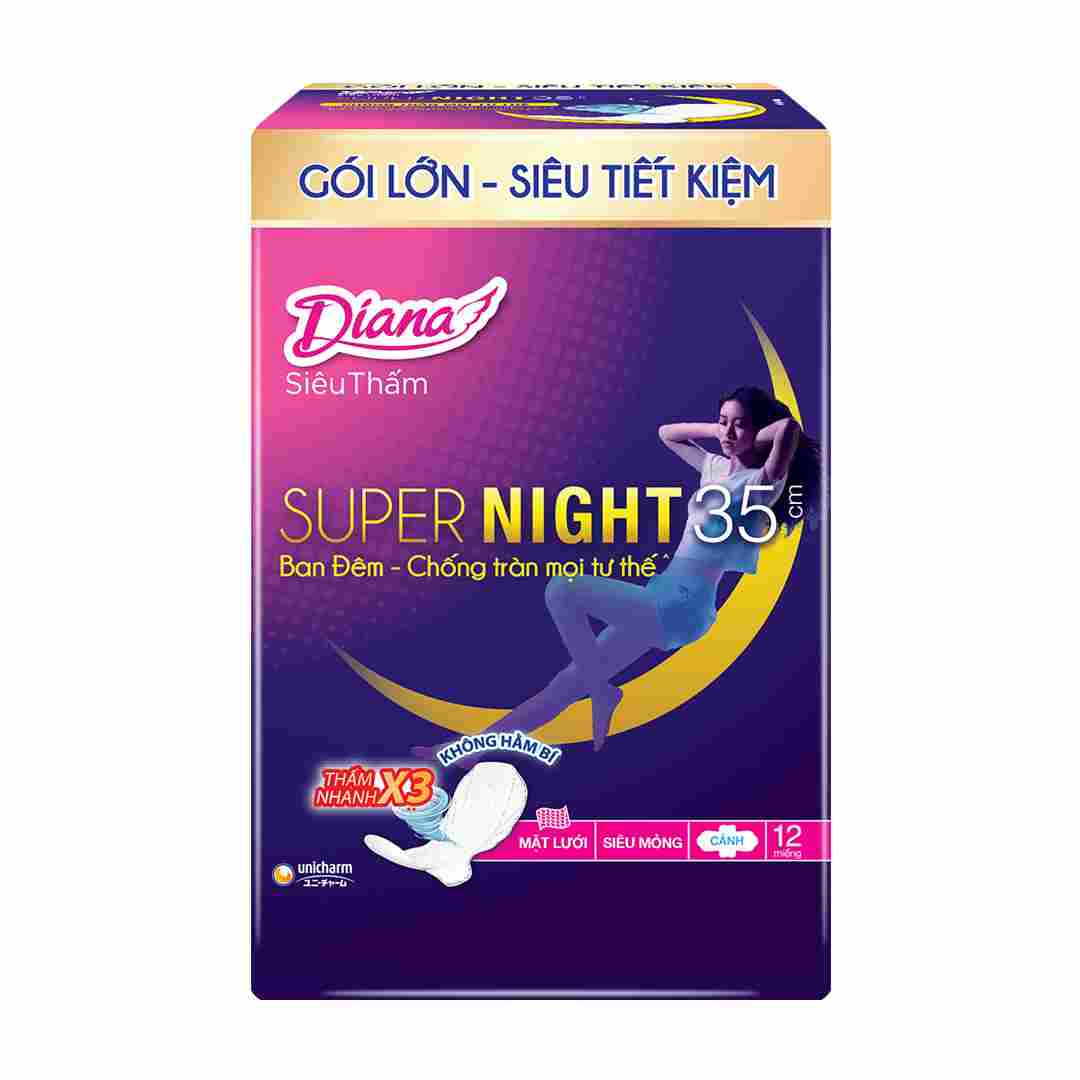 Băng Vệ Sinh Diana Siêu Thấm Super Night Ban Đêm 35cm 12 Miếng