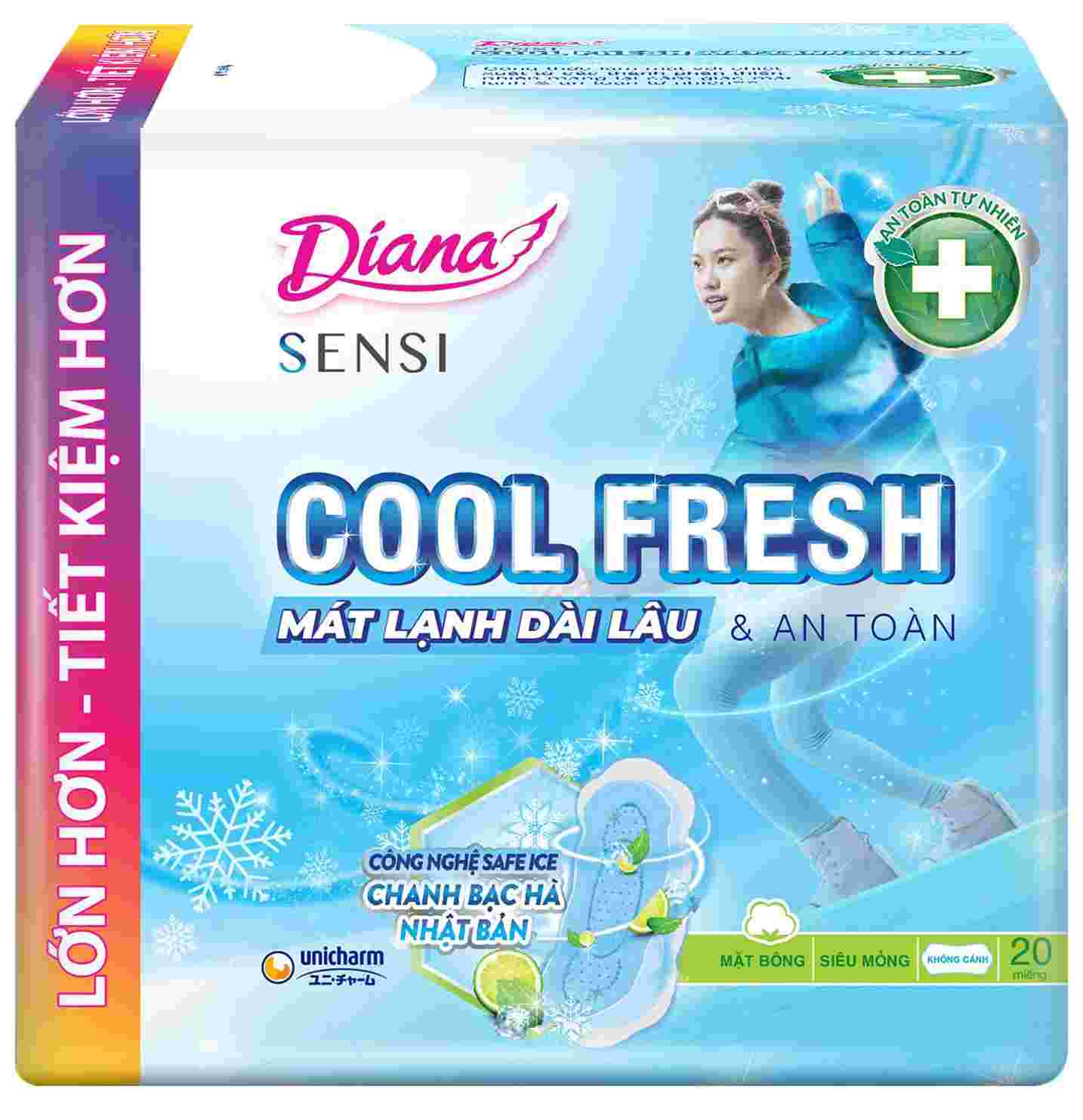 Băng Vệ Sinh Diana Sensi Cool Fresh Mát Lạnh Siêu Mỏng Không Cánh 23cm 20 Miếng