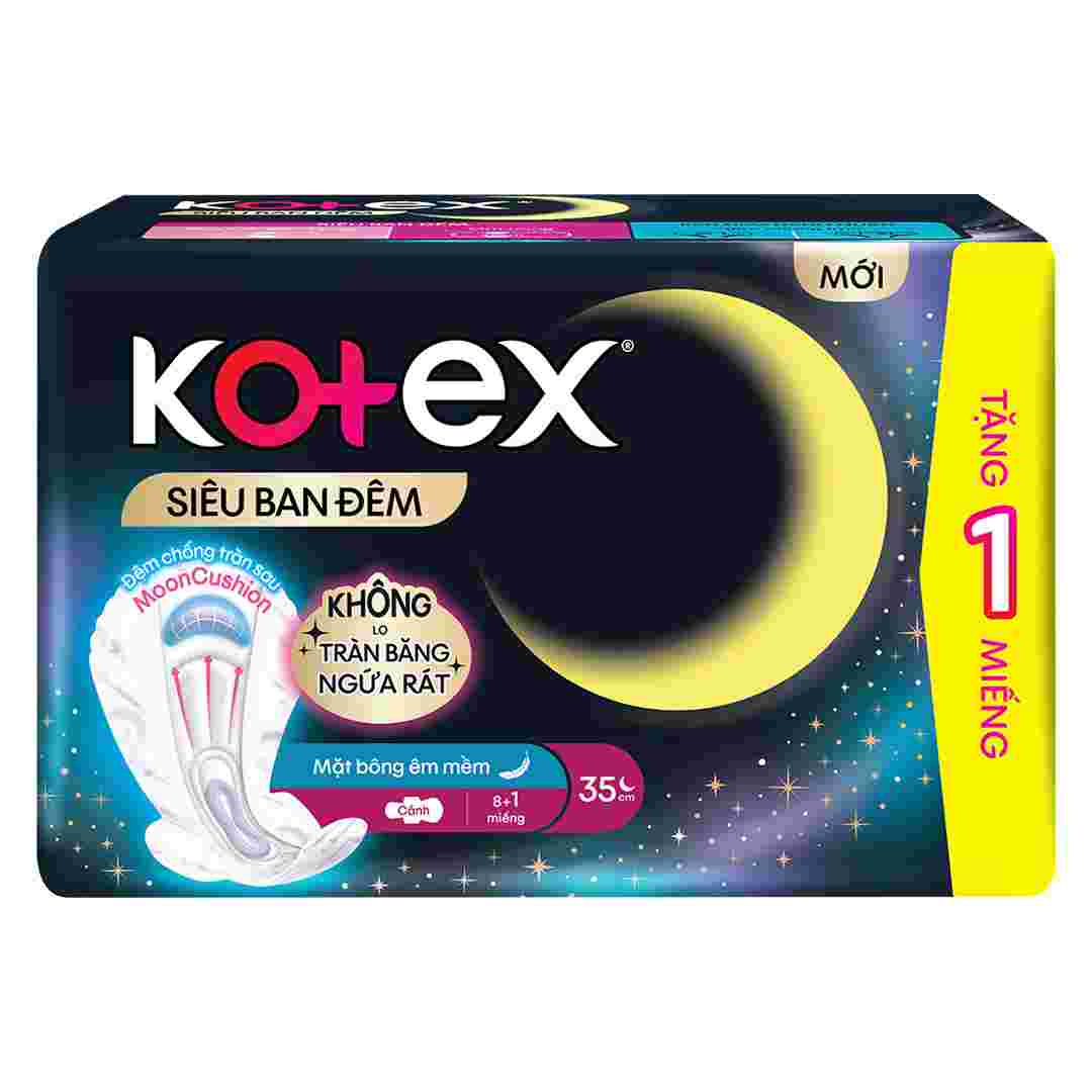 Băng Vệ Sinh Kotex Ban Đêm Mặt Bông Siêu Mỏng Cánh 35cm 8+1 Miếng