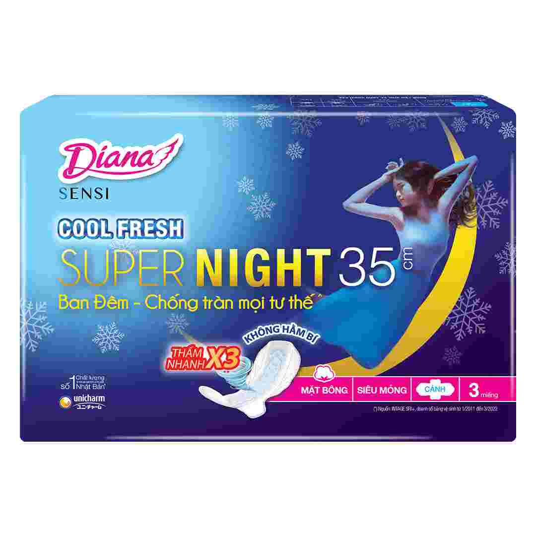 Băng Vệ Sinh Diana Sensi Cool Fresh Supernight 35cm 3 Miếng