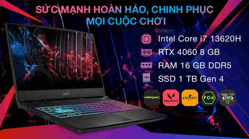 Laptop MSI Gaming Katana 15 B13VFK 676VN (i7 13620H, 16GB, 1TB, RTX 4060)