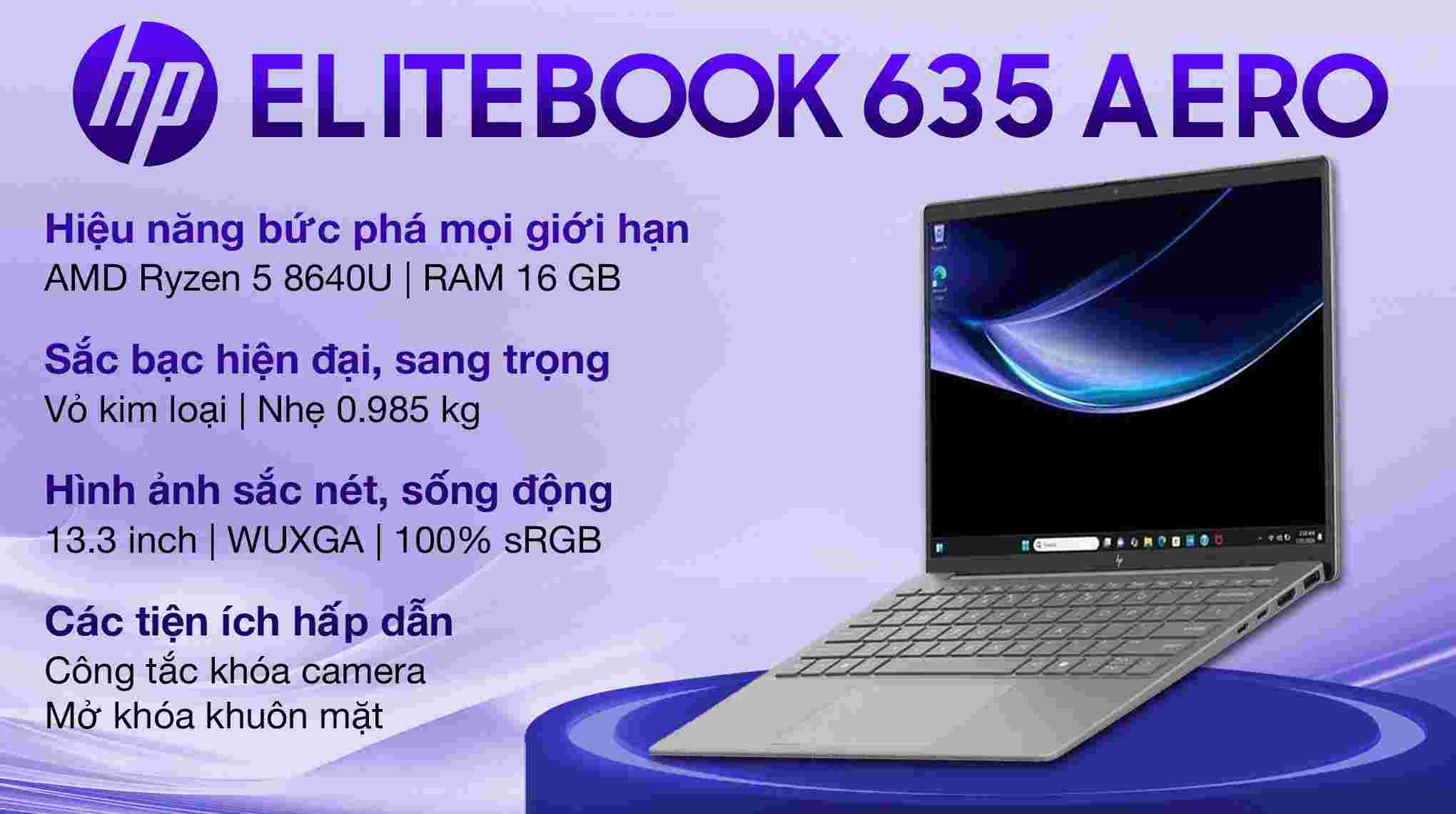 Laptop HP EliteBook 635 Aero G11 A8WS6PT (Ryzen 5 8640U, 16GB, 512GB)