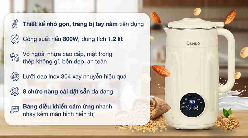 Máy làm sữa hạt đa năng Rapido RHB-800DM