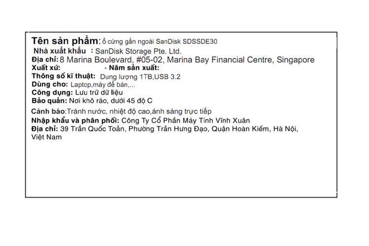 Ổ cứng SSD 1TB Sandisk Portable SDSSDE30