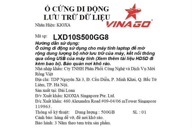 Ổ cứng SSD 500GB Kioxia Exceria Plus Portable LXD10S500GG8