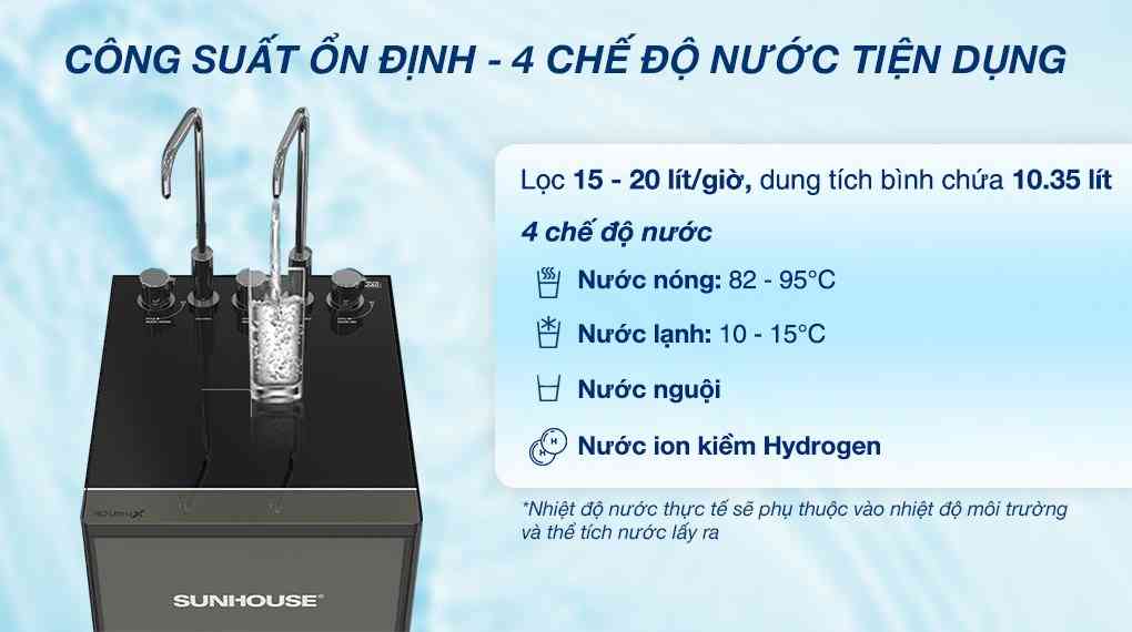 Máy lọc nước RO nóng nguội lạnh Hydrogen ion kiềm Sunhouse SHA76258LA 12 lõi