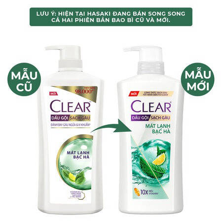 Dầu Gội Clear Sạch Gàu Mát Lạnh Bạc Hà 630g, Bạc hà